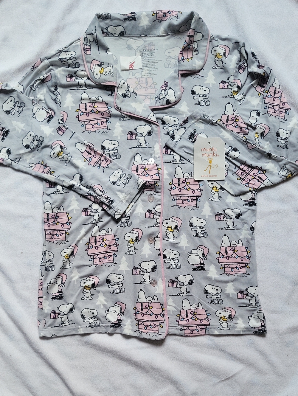 Peanuts Snoopy Christmas Long Sleeve PJ Top Womens Size Small Munki Munki - Picture 2 of 6